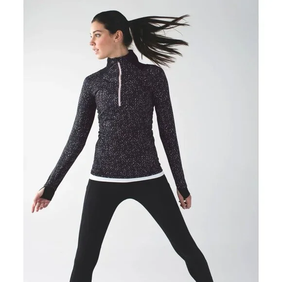 LULULEMON Go The Distance 1/2 Zip Jacket 8 Running Thumbholes Active Black Pink - Picture 1 of 8